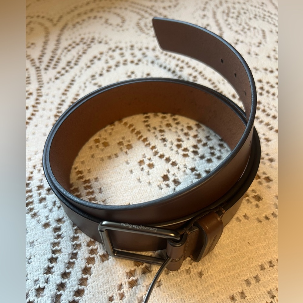 Ermenegildo Zegna Brown Leather Belt with Black Edge